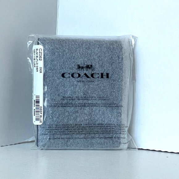 Coach Slim Billfold Wallet Deep Blue Graphic Pebbled Leather Mens CZ062 - Picture 4 of 8